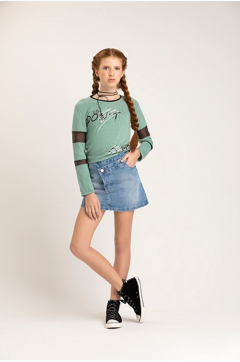 Blusa Manga Longa Recortes Com Estampa E Aplique