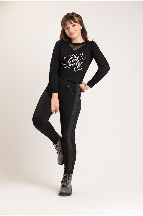 Blusa Manga Longa Com Estampa E Aplique