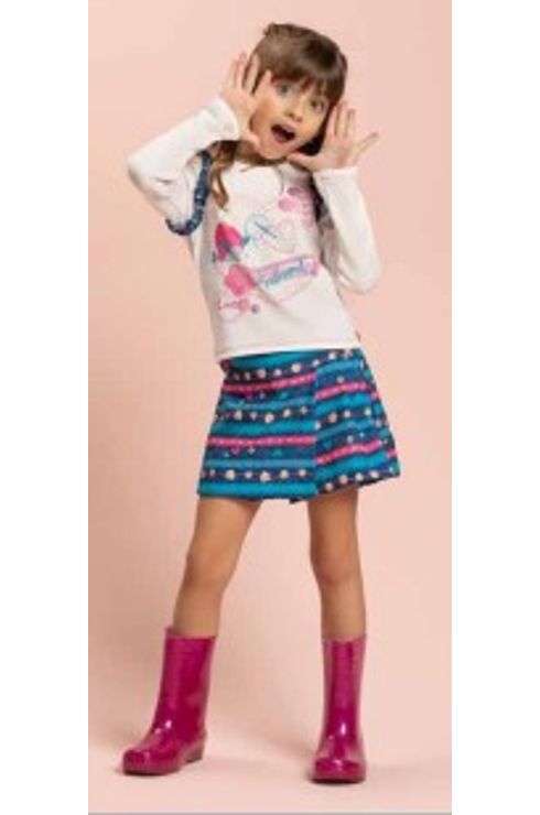 Conjunto Manga Longa Blusa E Short Saia