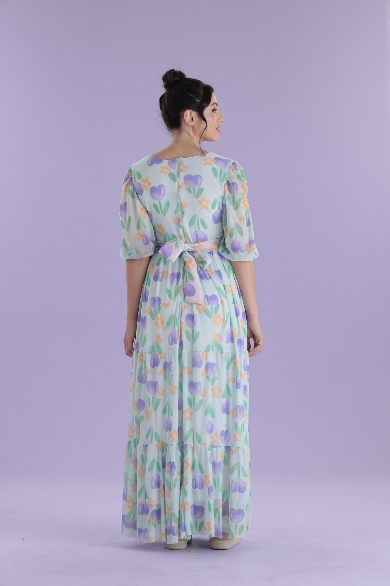 Vestido-De-Festa-Midi-Com-Manga-Bufante