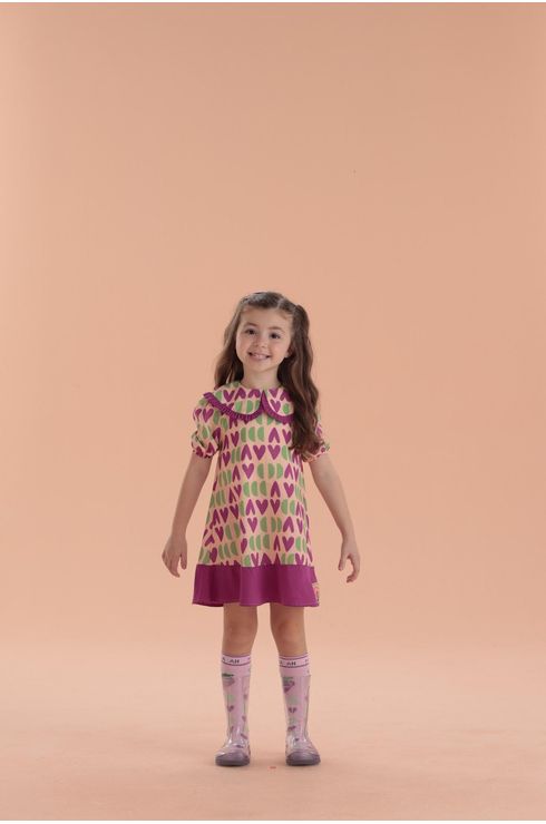 Vestido Manga Curta Com Gola Boneca E Mangas Amplas