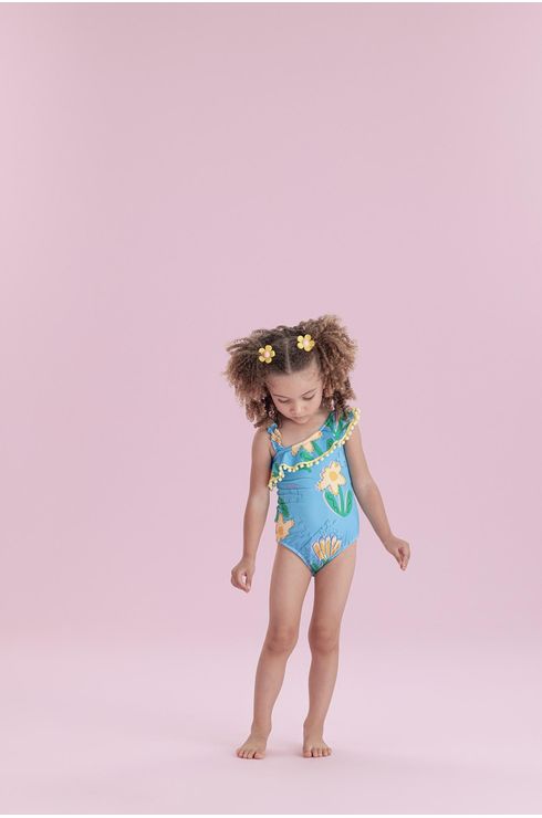 Maiô Estampado Com Ombro Diferenciado E Babado