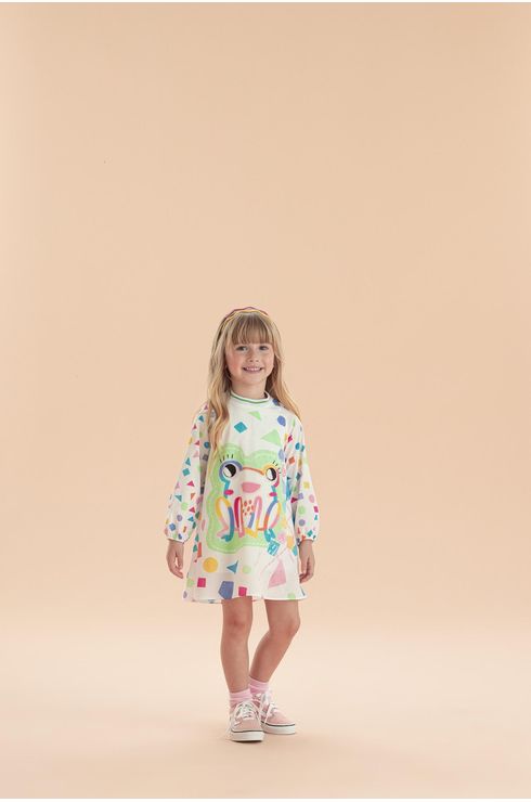 Vestido Manga Longa Com Manga Fluida E Gola De Retilinea