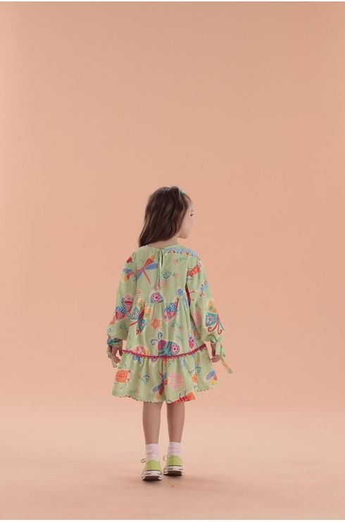 Vestido Manga Longa Oversized Com Amarração Nas Mangas