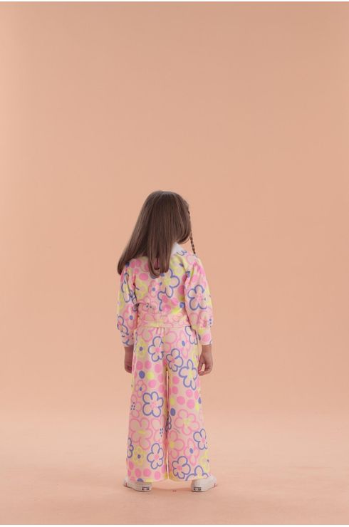 Conjunto Manga Longa Calça Wide Leg E Blusa Com Gola