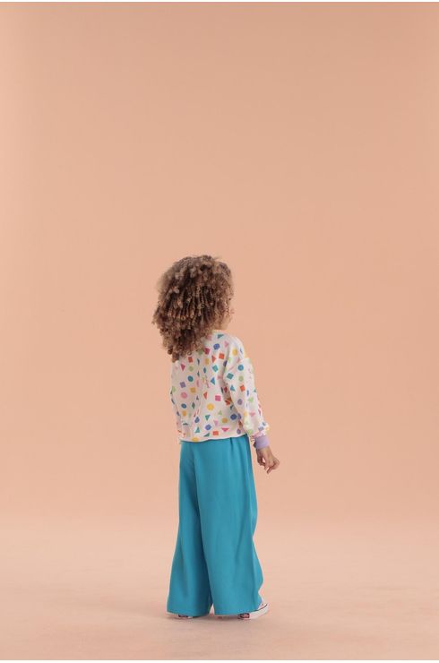 Conjunto Manga Longa Calça Wide Leg E Moletom Estampado
