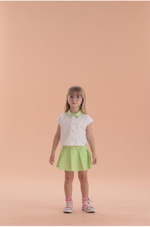Conjunto Manga Curta Saia Com Pregas E Blusa Manga Muscle