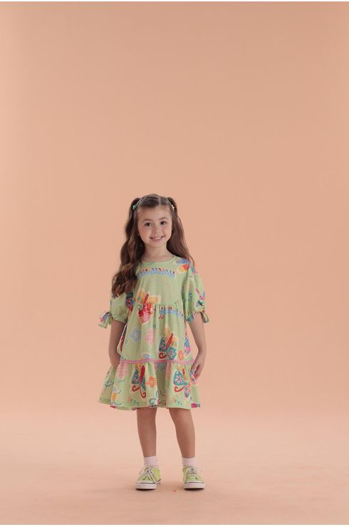 Vestido Manga Curta Oversized Com Amarração Nas Mangas