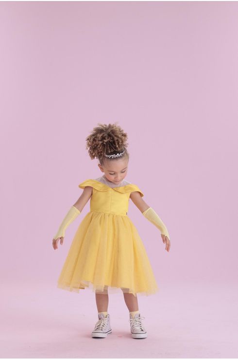 Vestido Festa Amarelo Com Tule Brilho E Luvas
