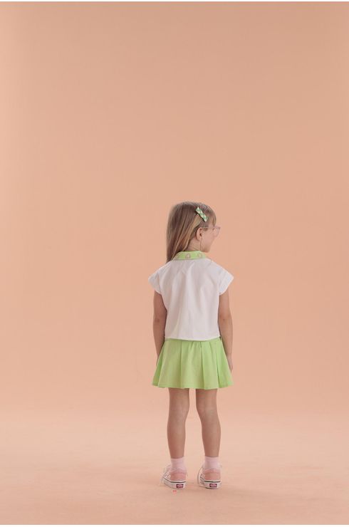 Conjunto Manga Curta Saia Com Pregas E Blusa Manga Muscle