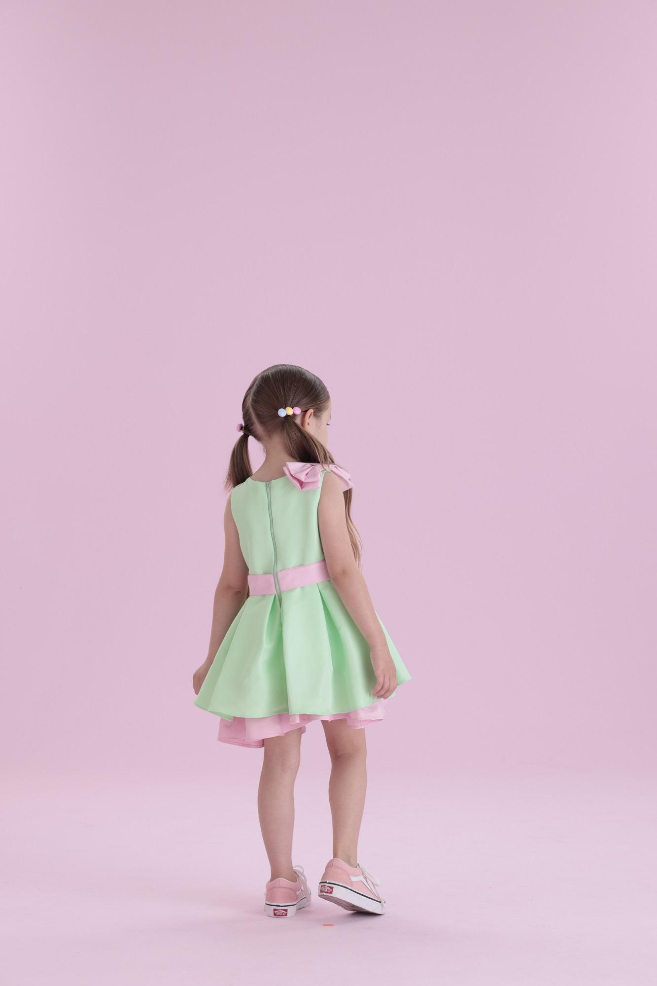 Vestido-Festa-Duas-Cores-Com-Laco-No-Ombro