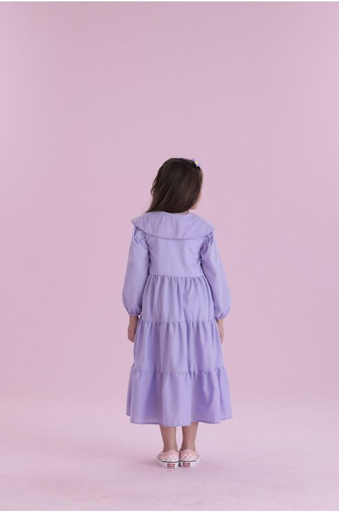 Vestido Manga Longa Com Gola Boneca E Laço