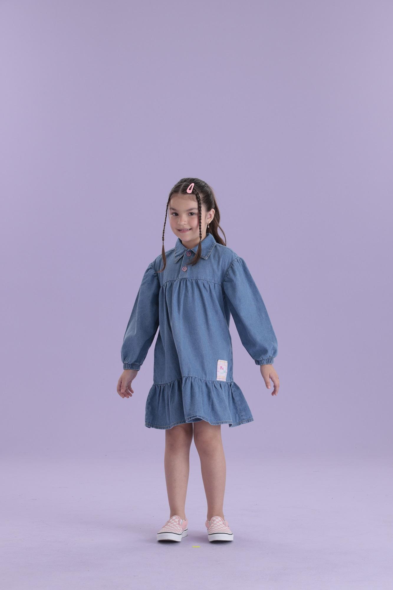 Vestido-Manga-Longa-Jeans-Com-Gola-E-Barra-Franzida