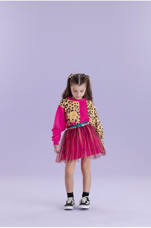 Conjunto Manga Longa Saia De Tule E Moletom Estampado