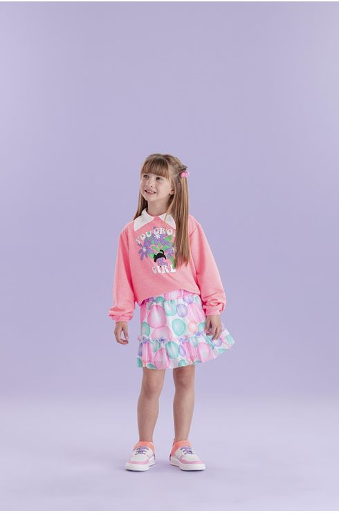 Conjunto Manga Longa Saia Em Tule E Moletom Com Gola