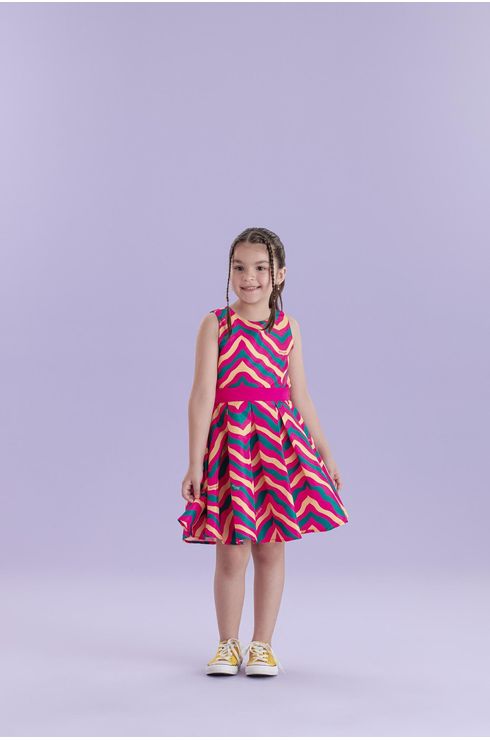 Vestido Festa Estampado Com Faixa Para Amarração Nas Costas