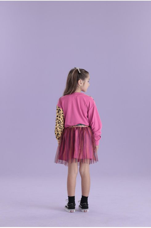 Conjunto Manga Longa Saia De Tule E Moletom Estampado