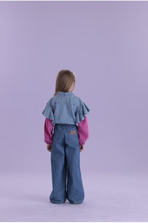 Jaqueta Jeans Com Mangas Em Veludo Cotelê