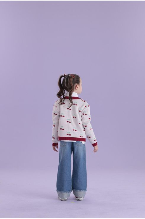 Cardigan Cereja Com Laço Frontal Em Tricô