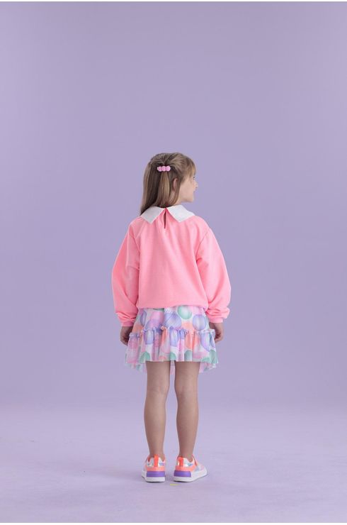 Conjunto Manga Longa Saia Em Tule E Moletom Com Gola