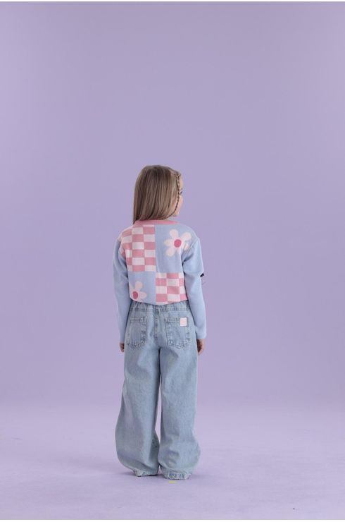 Blusa Manga Longa Em Trico Com Flores E Manga Ampla