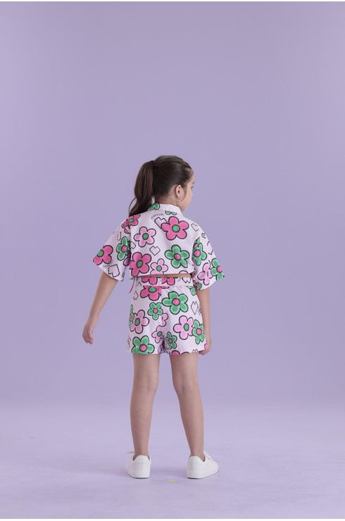 Conjunto Manga Curta Short Com Cós De Elástico E Blusa Com Gola