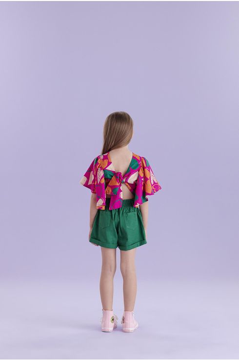 Blusa Manga Curta Com Manga Godê E Amarração Nas Costas