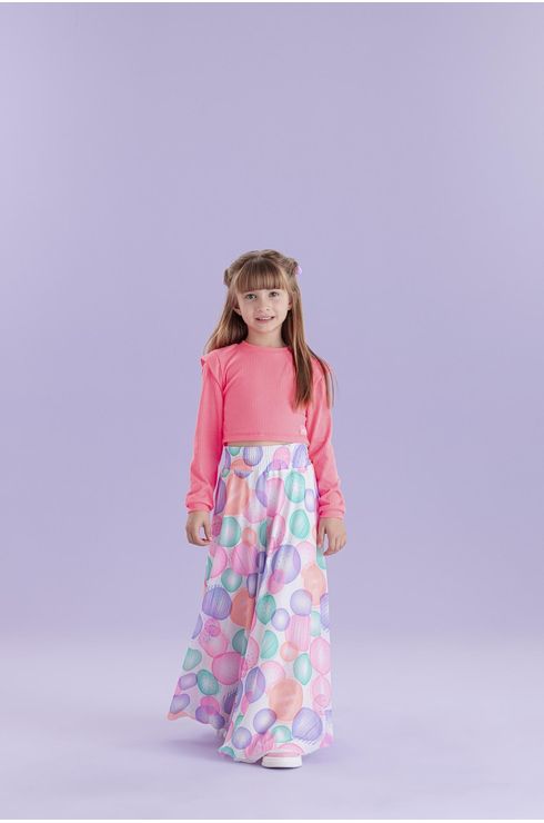 Calça Tule E Canelado Modelo Fluido