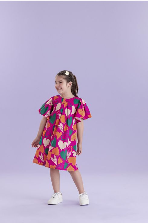 Vestido Manga Curta Com Pregas Nas Mangas