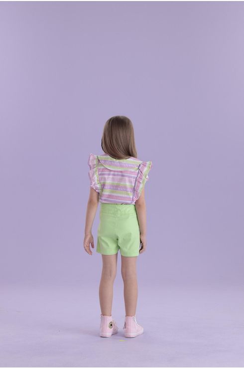 Conjunto Manga Curta Short Saia E Blusa Com Gola Boneca