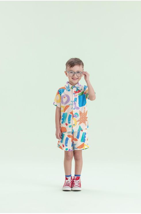 Camisa Manga Curta Em Viscose Estampada Com Bolsinho