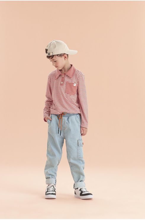 Camiseta Gola Polo Com Bolso Frontal E Manga Longa