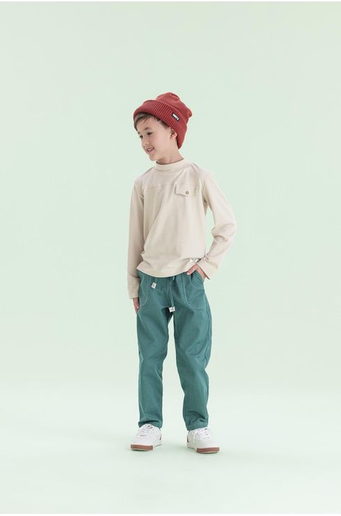 Camiseta Manga Longa Com Gola Alta E Lapela Decorativa