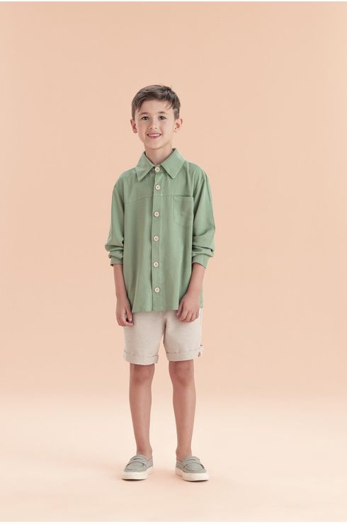 Camisa Manga Longa Em Viscose Com Bolso Frontal E Pala