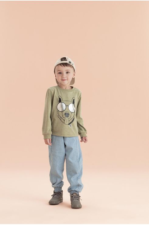 Camiseta Manga Longa Com Estampa Dog
