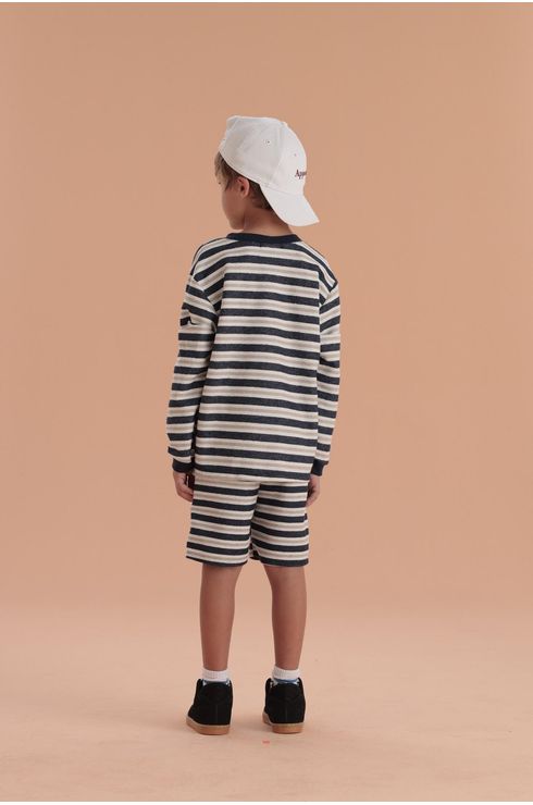 Camiseta Listrada Com Bolso Frontal Manga Longa