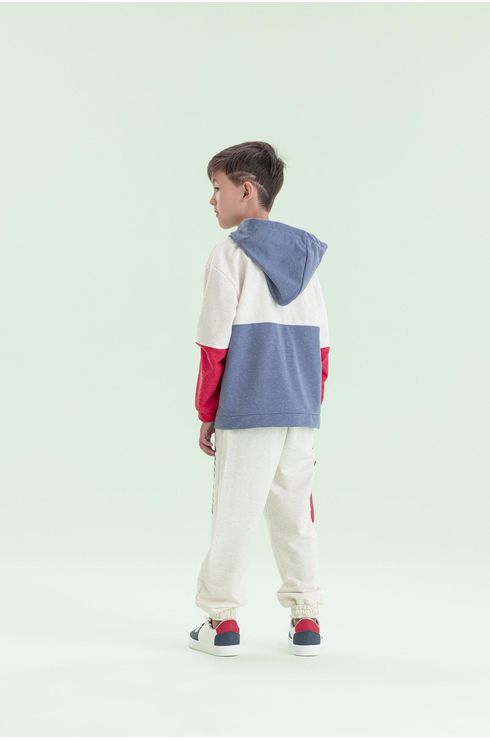 Moletom Três Cores Com Bolso Frontal E Capuz