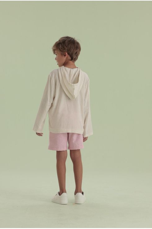 Blusa Manga Longa Tipo Bata Com Capuz E Amarração No Decote