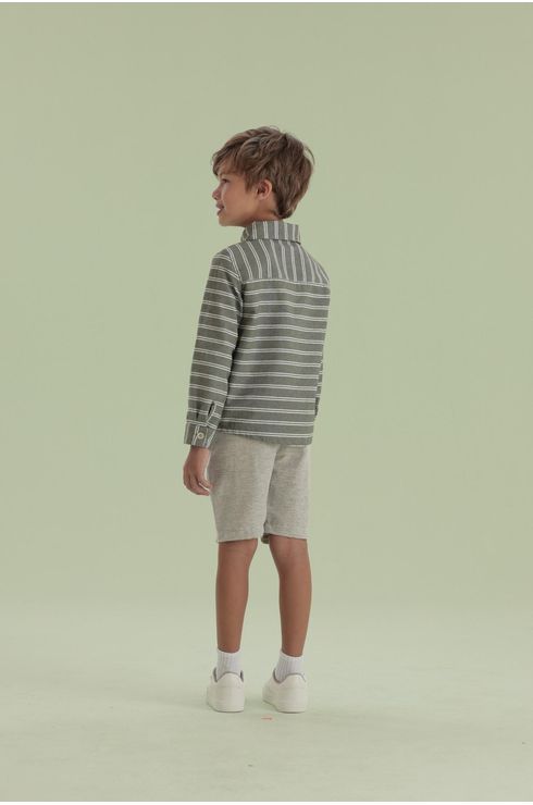 Bermuda Slim De Linho Com Bolso E Cós De Elástico