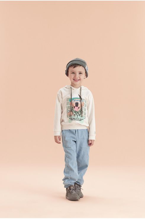 Calça Jeans Com Cós De Elástico E Recorte Lateral