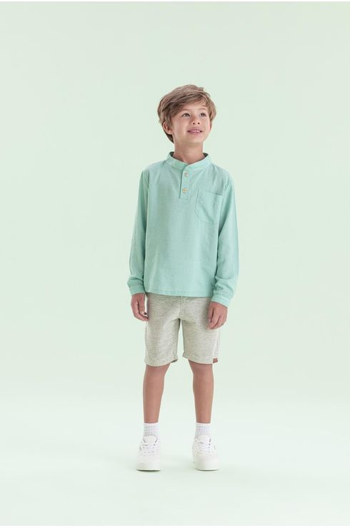 Bermuda Slim De Linho Com Bolso E Cós De Elástico