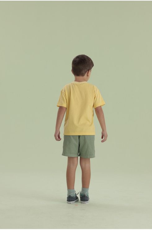 Camiseta Manga Curta Com Estampa Dinossauro E Bolsinho