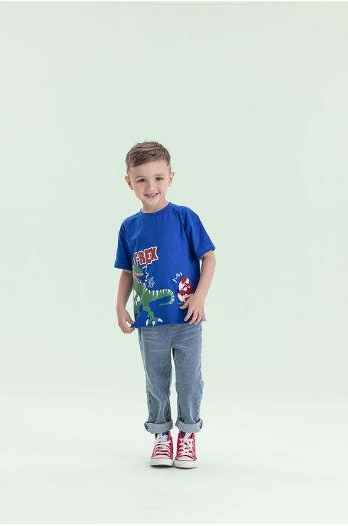 Camiseta Manga Curta Com Estampa Dinossauro Interativo