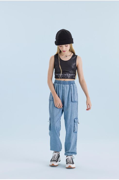 Calça Parachute Em Jeans Leve