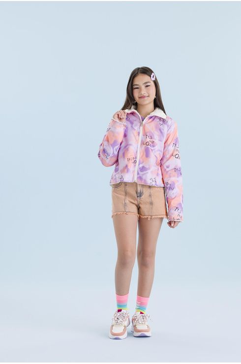 Jaqueta Dupla Face Estampada E Com Pelo Fake