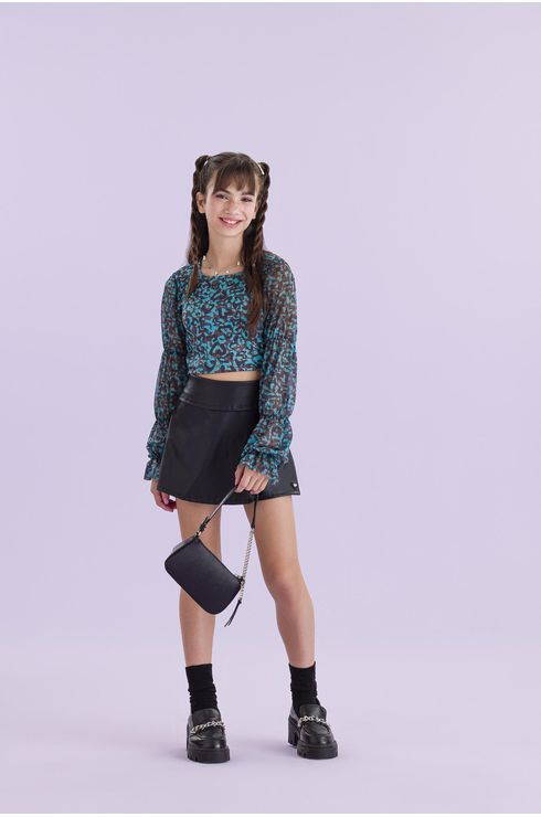 Blusa Manga Longa Canelada Com Manga Bubble
