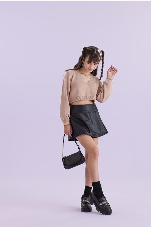 Short Saia Em Couro