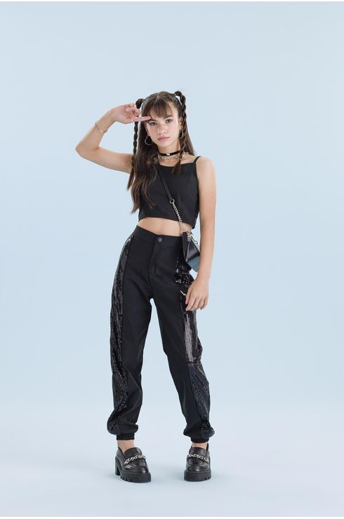 Top Sarja Preto Com Abertura Frente