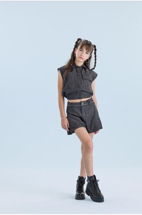 Colete Jeans Black Com Glitter