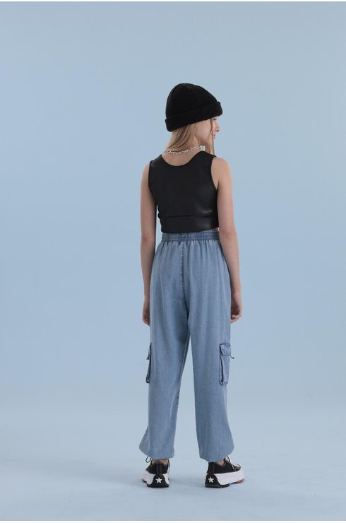 Calça Parachute Em Jeans Leve